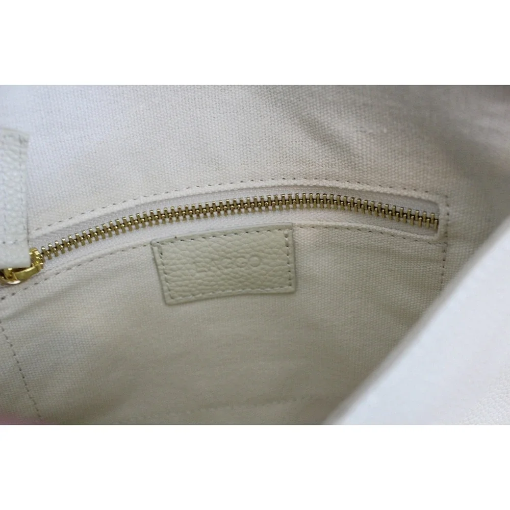 Laggo Cream Pebbled Leather Envelope Clutch Metallic Whipstitch‎ Detail Bag